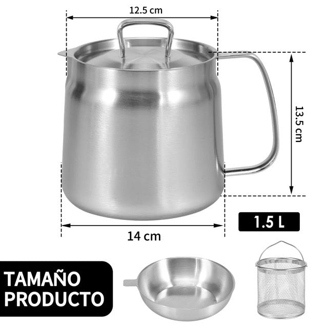 OLLA DE ACERO INOXIDABLE CON FILTRO DE MALLA FINA, CESTA PARA FREÍR Y RECIPIENTE