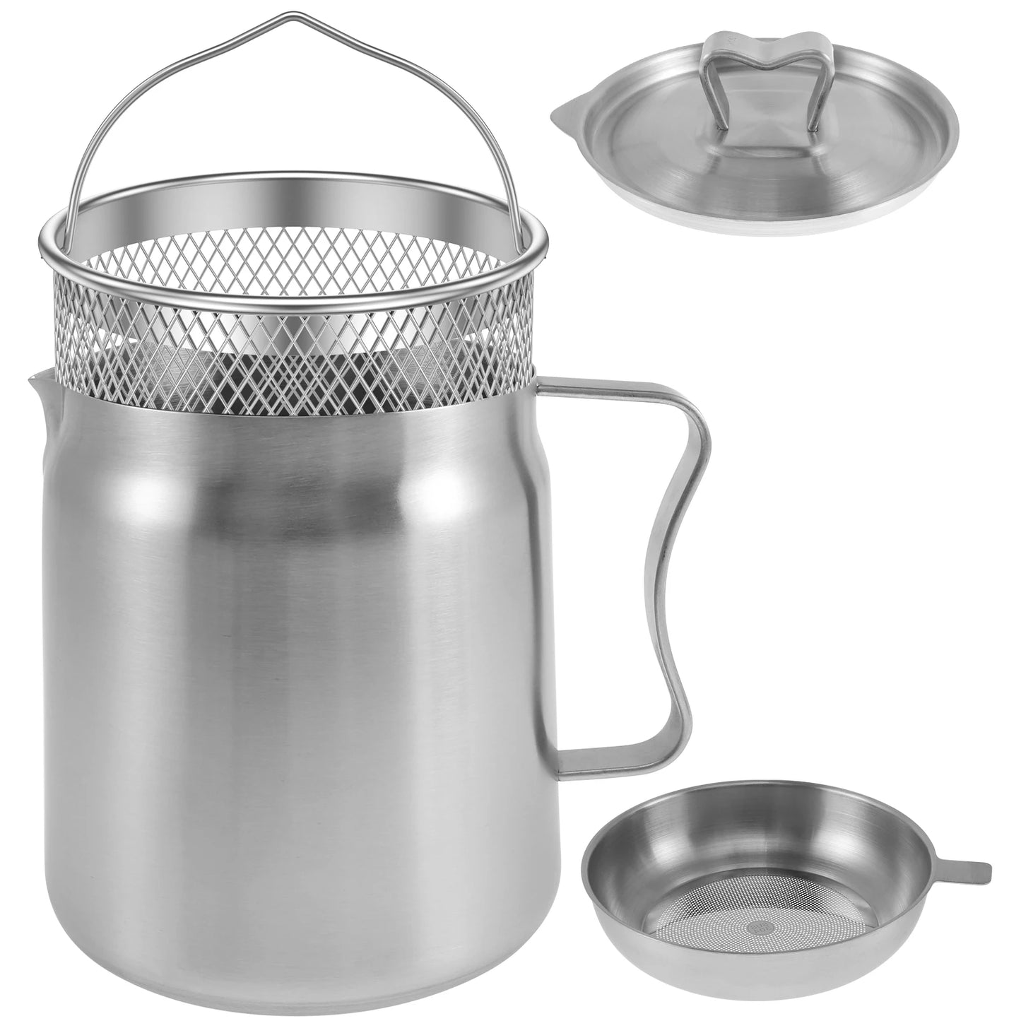 OLLA DE ACERO INOXIDABLE CON FILTRO DE MALLA FINA, CESTA PARA FREÍR Y RECIPIENTE