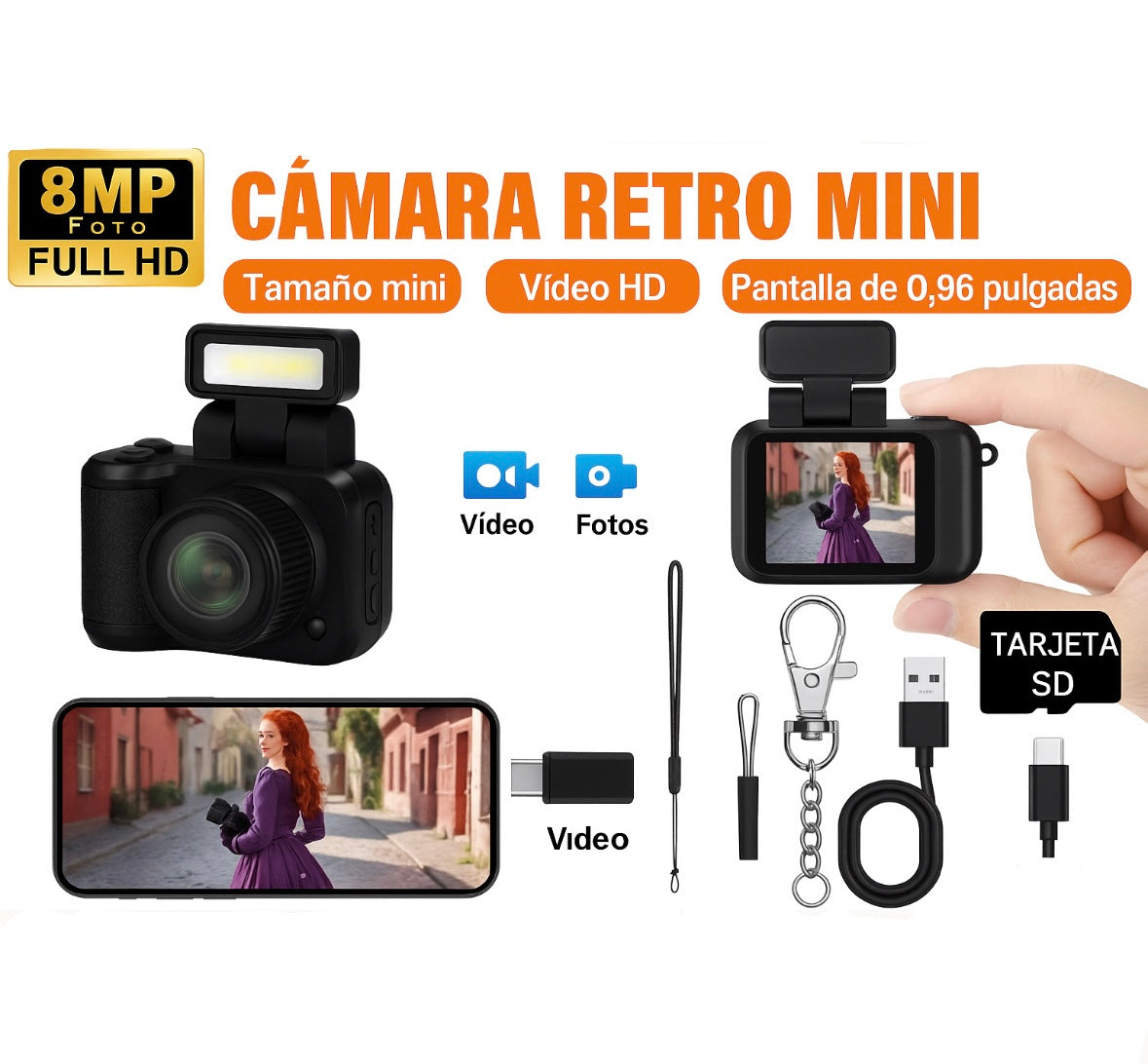 MINI CÁMARA LLAVERO PORTÁTIL HD 1080P CON PANTALLA