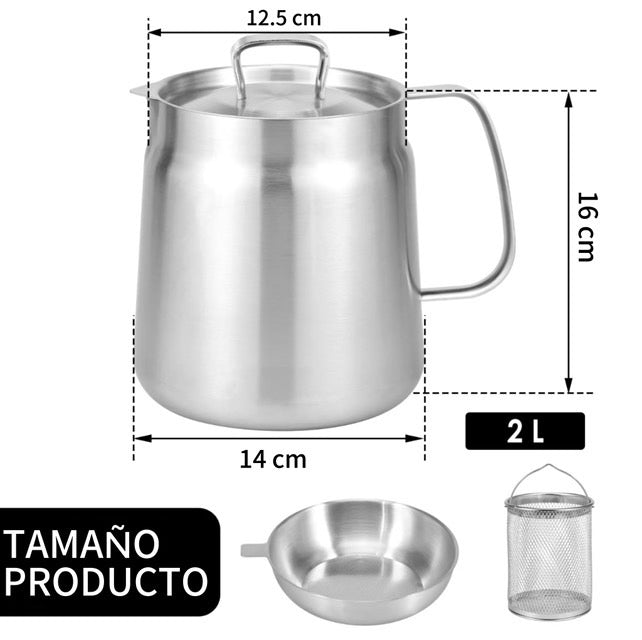 OLLA DE ACERO INOXIDABLE CON FILTRO DE MALLA FINA, CESTA PARA FREÍR Y RECIPIENTE